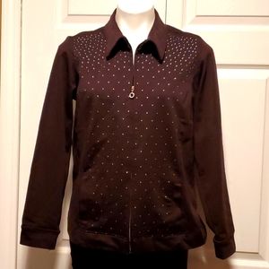 Cathy Daniels Chocolate Brown Studded Zip Down Embellished Jacket - Size Medium